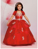 Beaded Organza Embroidery Lace Flower Girl Dress With Cape